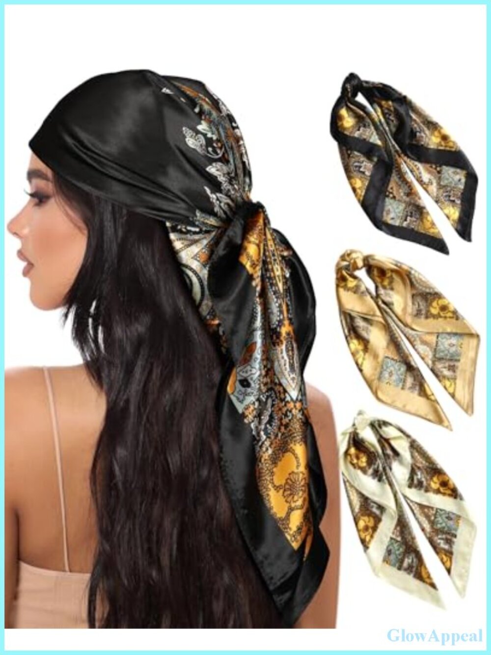 Satin Head Scarf for Women 3 Pack 35x35 Silk Feel Hair Wrap